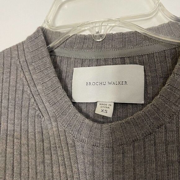 Brochu Walker The Dean Wrap Pullover Rib Knit Wool Stone Brown Sweater - Picture 4 of 8